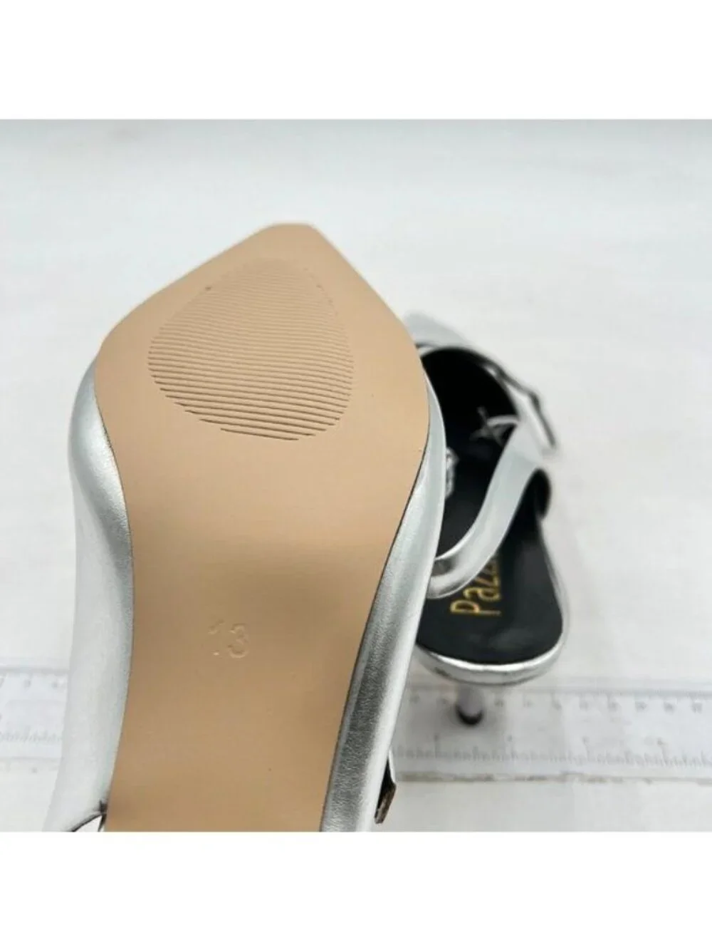 Pazzion Women Kitten Heels Pumps Closed Pointed Toe Slingbacks Buckle Sliver